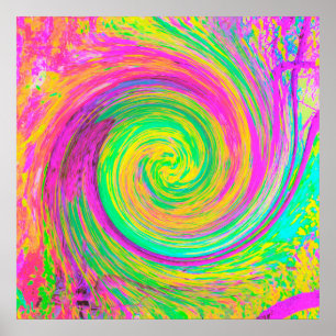 Groovy Abstract Purple and Yellow Liquid Swirl Poster