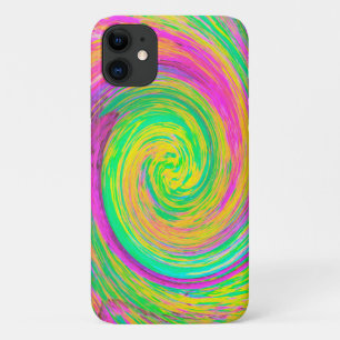 Groovy Abstract Purple and Yellow Rainbow Swirl iPhone 11 Case