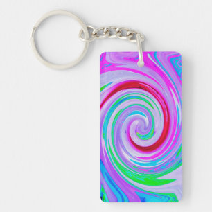 Groovy Abstract Red Swirl on Purple and Pink Key Ring