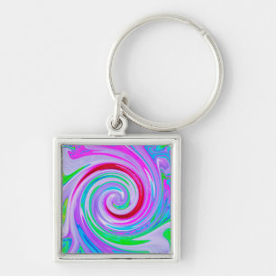 Groovy Abstract Red Swirl on Purple and Pink Key Ring