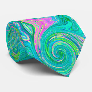 Groovy Abstract Retro Aquamarine Swirl Tie