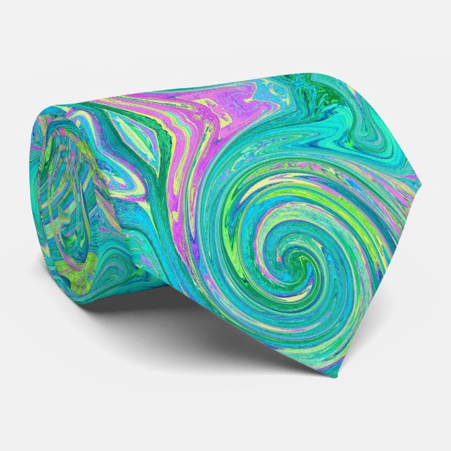 Groovy Abstract Retro Aquamarine Swirl Tie (Rolled)