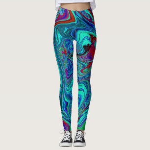 Groovy Abstract Retro Art in Blue and Red Leggings