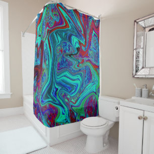 Groovy Abstract Retro Art in Blue and Red Shower Curtain