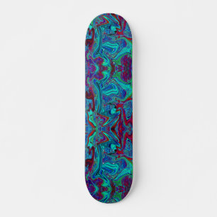 Groovy Abstract Retro Art in Blue and Red Skateboard