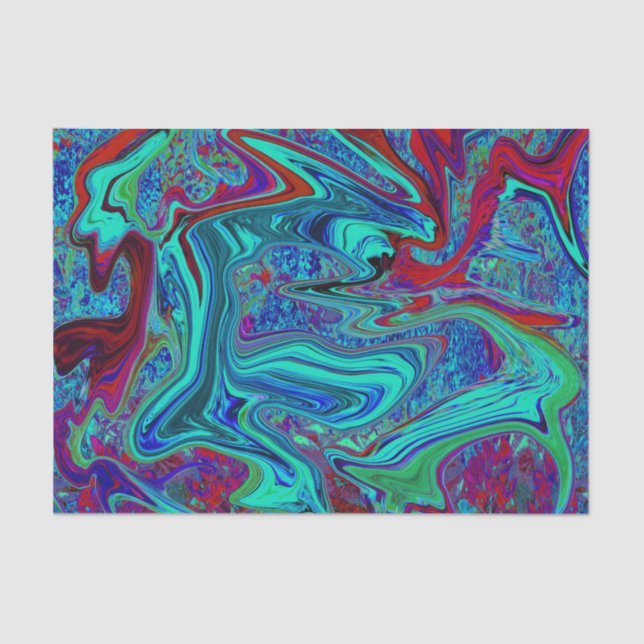 Groovy Abstract Retro Art in Blue and Red Tissue Paper (Front)