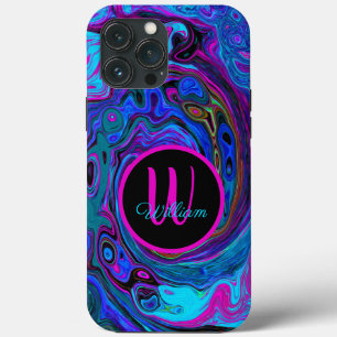 Groovy Abstract Retro Blue and Purple Swirl iPhone 13 Pro Max Case