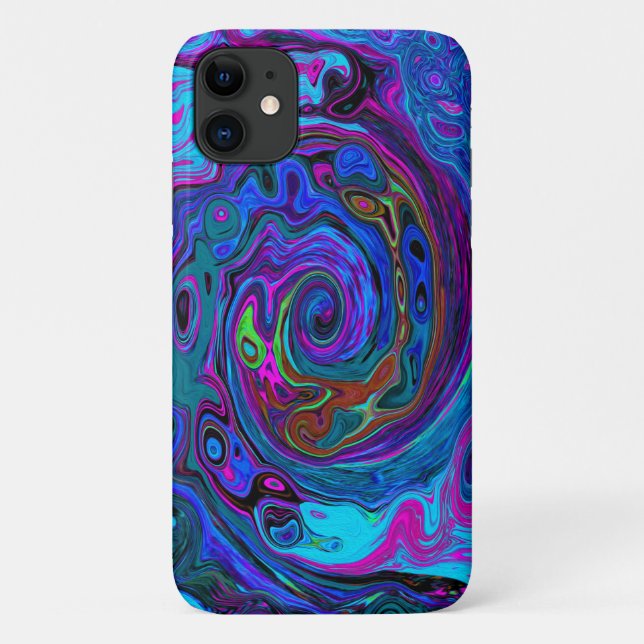 Groovy Abstract Retro Blue and Purple Swirl Case-Mate iPhone Case (Back)