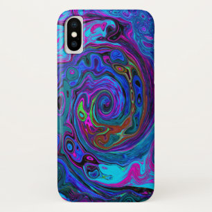 Groovy Abstract Retro Blue and Purple Swirl iPhone X Case