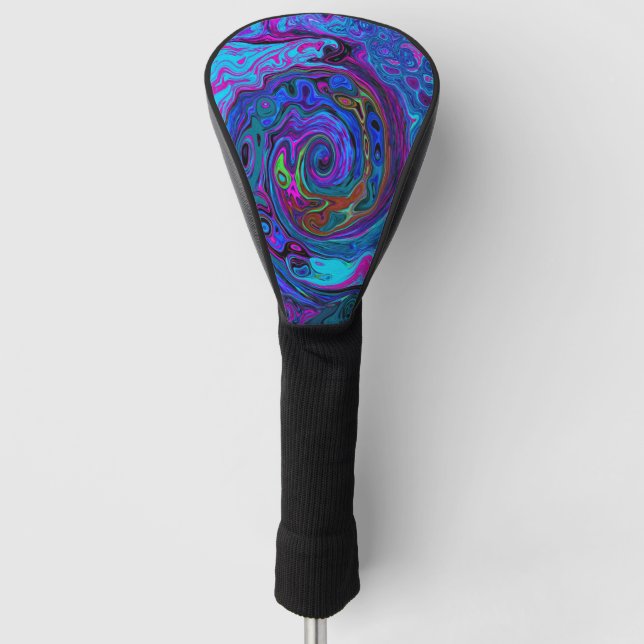 Groovy Abstract Retro Blue and Purple Swirl Golf Head Cover (Front)