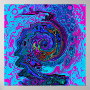 Groovy Abstract Retro Blue and Purple Swirl Poster