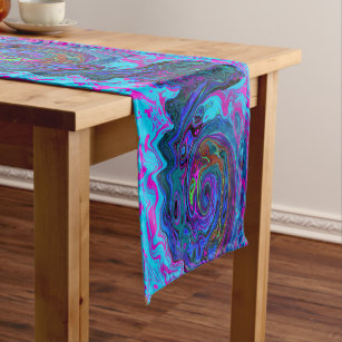 Groovy Abstract Retro Blue and Purple Swirl Short Table Runner