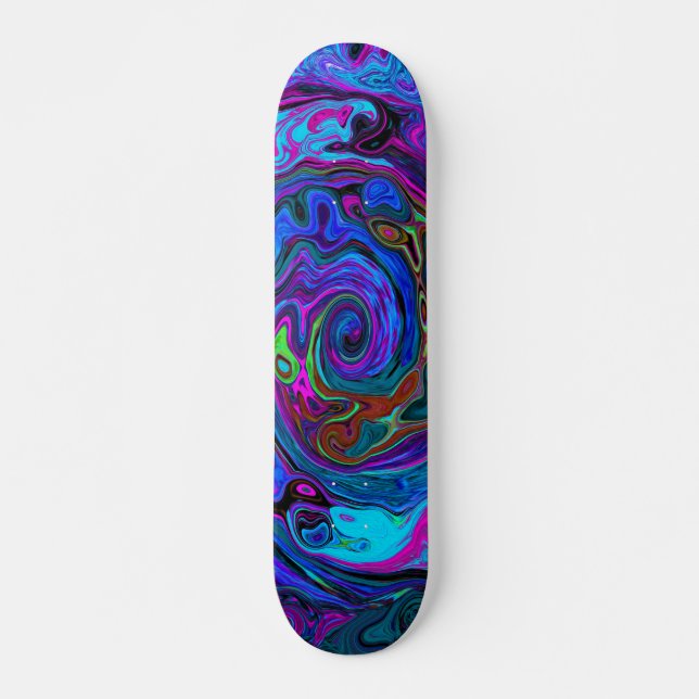 Groovy Abstract Retro Blue and Purple Swirl Skateboard (Front)