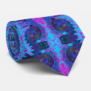 Groovy Abstract Retro Blue and Purple Swirl Tie