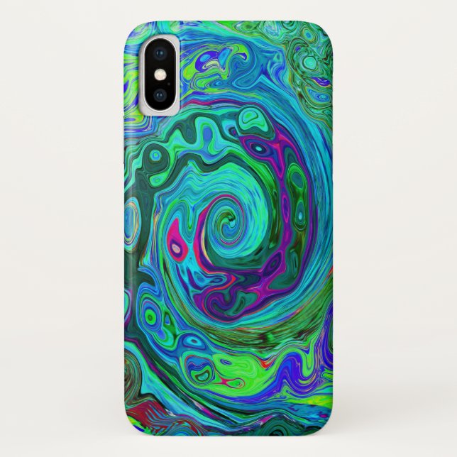 Groovy Abstract Retro Green and Blue Swirl Case-Mate iPhone Case (Back)