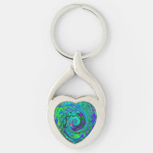 Groovy Abstract Retro Green and Blue Swirl Key Ring