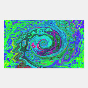 Groovy Abstract Retro Green and Blue Swirl Rectangular Sticker