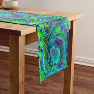 Groovy Abstract Retro Green and Blue Swirl Short Table Runner