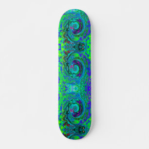Groovy Abstract Retro Green and Blue Swirl Skateboard