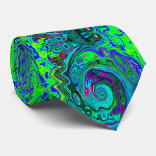 Groovy Abstract Retro Green and Blue Swirl Tie