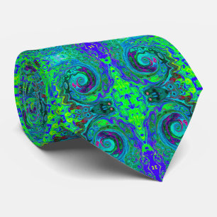 Groovy Abstract Retro Green and Blue Swirl Tie