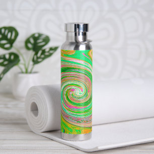 Groovy Abstract Retro Green and Hot Pink Swirl Water Bottle