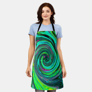 Groovy Abstract Retro Green and Magenta Swirl Apron