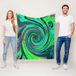 Groovy Abstract Retro Green and Magenta Swirl Fleece Blanket