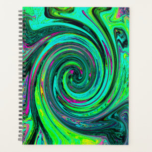 Groovy Abstract Retro Green and Magenta Swirl Planner