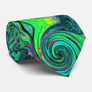 Groovy Abstract Retro Green and Magenta Swirl Tie