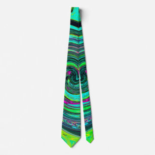 Groovy Abstract Retro Green and Magenta Swirl Tie