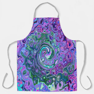 Groovy Abstract Retro Green and Purple Swirl Apron