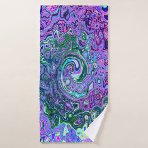 Groovy Abstract Retro Green and Purple Swirl Bath Towel