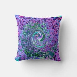 Groovy Abstract Retro Green and Purple Swirl Cushion