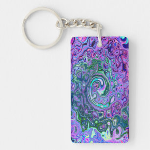 Groovy Abstract Retro Green and Purple Swirl Key Ring