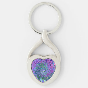 Groovy Abstract Retro Green and Purple Swirl Key Ring
