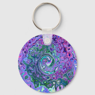 Groovy Abstract Retro Green and Purple Swirl Key Ring
