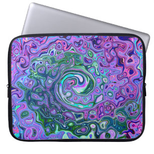 Groovy Abstract Retro Green and Purple Swirl Laptop Sleeve
