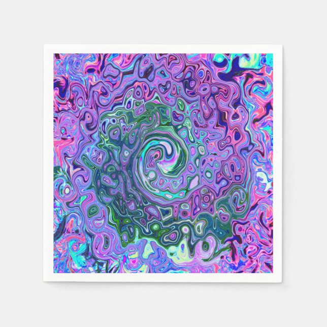 Groovy Abstract Retro Green and Purple Swirl Napkin (Front)