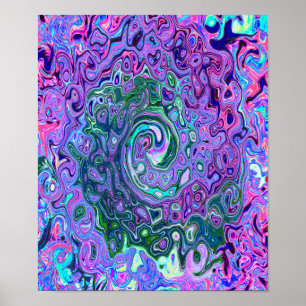 Groovy Abstract Retro Green and Purple Swirl Poster
