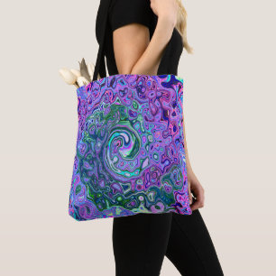 Groovy Abstract Retro Green and Purple Swirl Tote Bag
