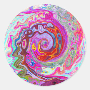 Groovy Abstract Retro Hot Pink and Blue Swirl Classic Round Sticker