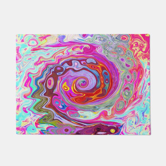 Groovy Abstract Retro Hot Pink and Blue Swirl Doormat (Front)