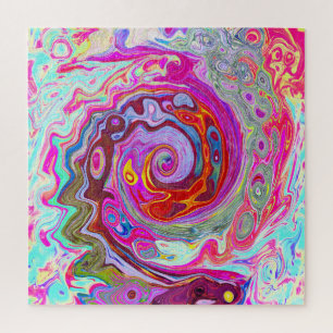 Groovy Abstract Retro Hot Pink and Blue Swirl Jigsaw Puzzle