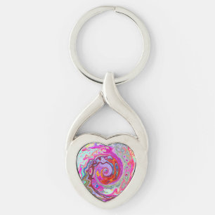 Groovy Abstract Retro Hot Pink and Blue Swirl Key Ring