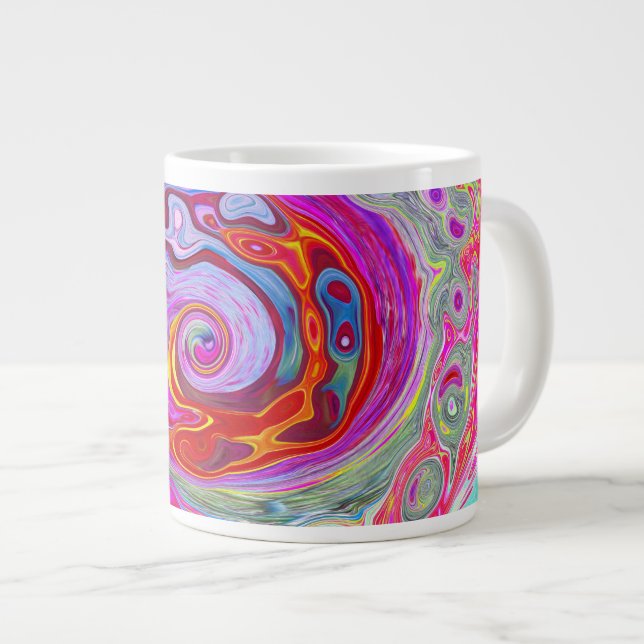 Groovy Abstract Retro Hot Pink and Blue Swirl Large Coffee Mug (Front Right)