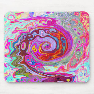 Groovy Abstract Retro Hot Pink and Blue Swirl Mouse Mat