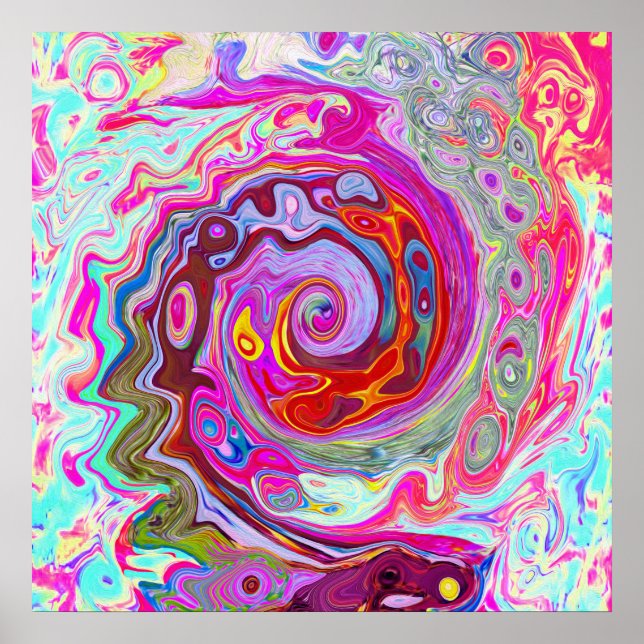 Groovy Abstract Retro Hot Pink and Blue Swirl Poster (Front)