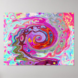 Groovy Abstract Retro Hot Pink and Blue Swirl Poster
