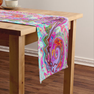 Groovy Abstract Retro Hot Pink and Blue Swirl Short Table Runner